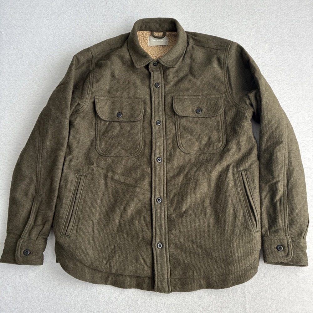 Everlane Mens Renew Sherpa Fleece Lined Chore Barn Coat Olive Green Small City